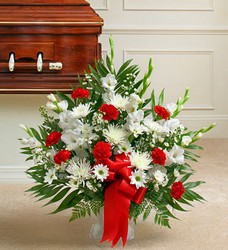Red and White Sympathy <BR>Floor Basket Davis Floral Clayton Indiana from Davis Floral